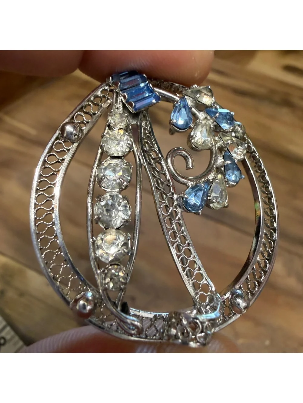 Sterling Silver rhodium plated rhinestone brooch vintage 50s/60s